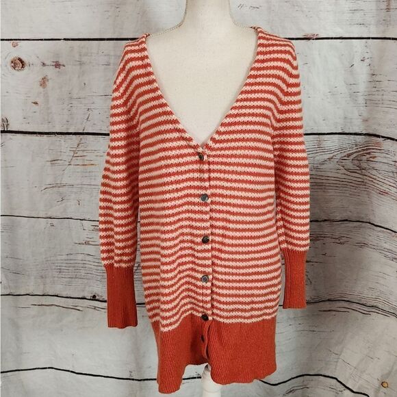 Sundance Lambswool Blend Button Front Striped Cardigan Size Large - Picture 1 of 5